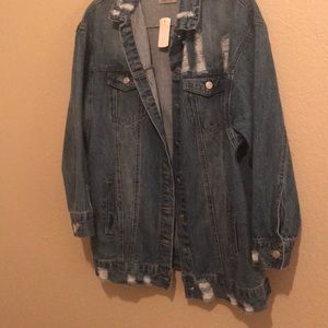 Love tree long denim jacket